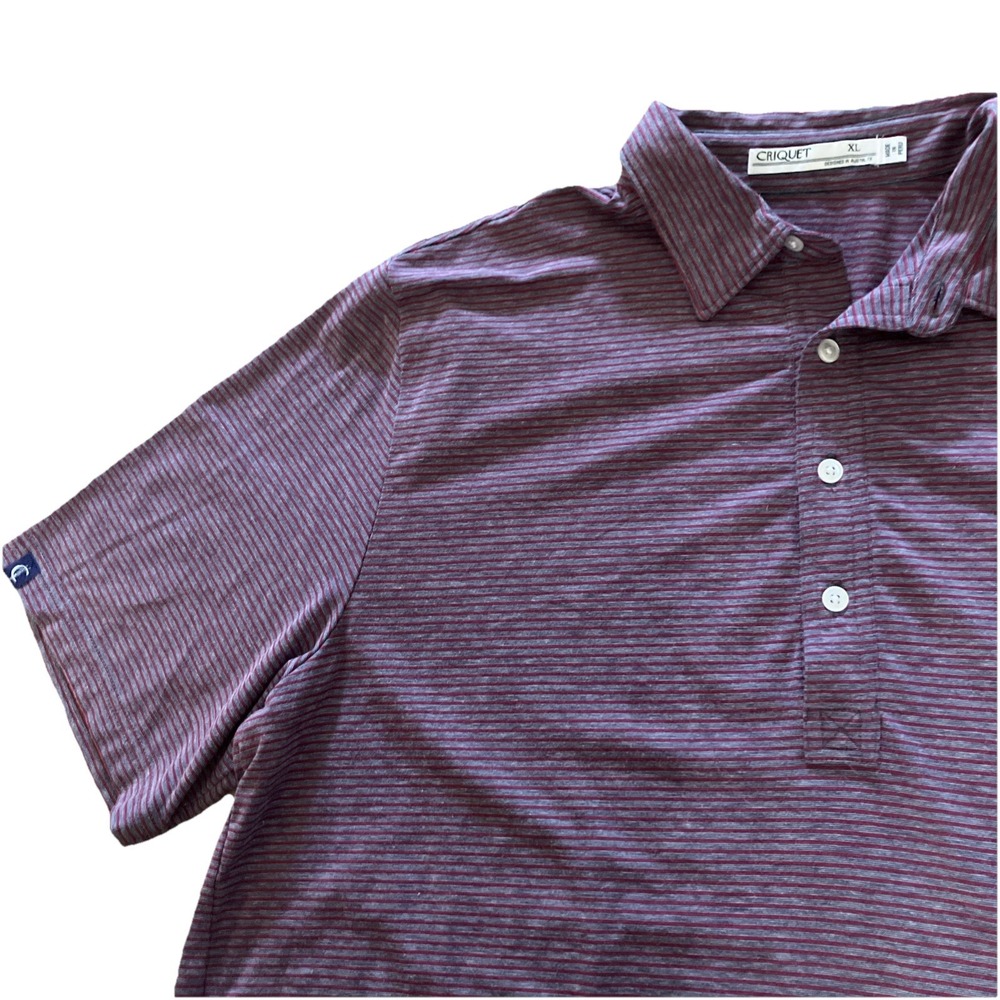Criquet Performance Shirt Mens XL Red Gray Striped‎ Pima Blend Polo Stretch Golf